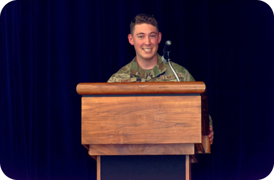 Service member giving a presentation